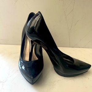 Black Patent Leather Pointy Toe Platform Heels
